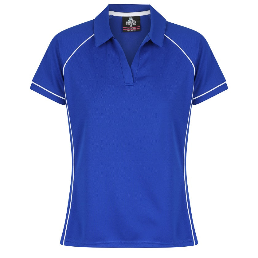 ladies royal and blue with white contrast piping smart durable anti bacterial Aussie Pacific N2310 Endeavour Ladies Polo