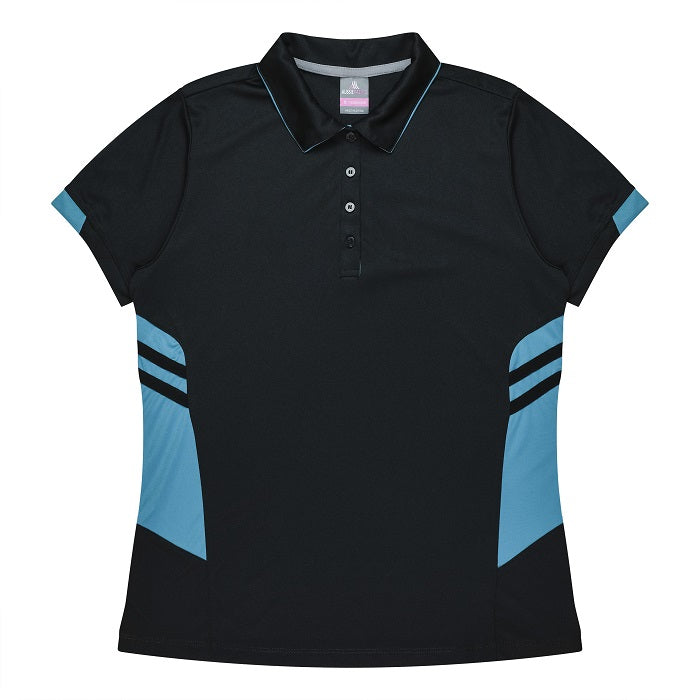 womens black and teal breathable professional easy care active wear Aussie Pacific N2311 Tasman Ladies Polo top Aussie Pacific N2311 Tasman Ladies Polo