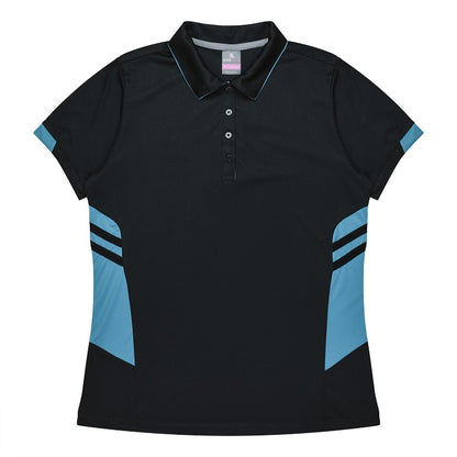 womens black and teal breathable professional easy care active wear Aussie Pacific N2311 Tasman Ladies Polo top Aussie Pacific N2311 Tasman Ladies Polo