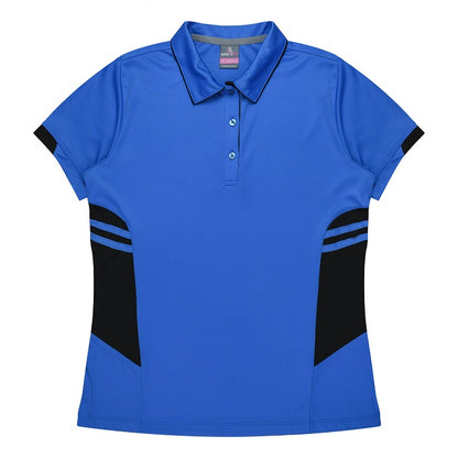 Womens Cyan blue and black modern fit with side vents Aussie Pacific N2311 Tasman Ladies Polo