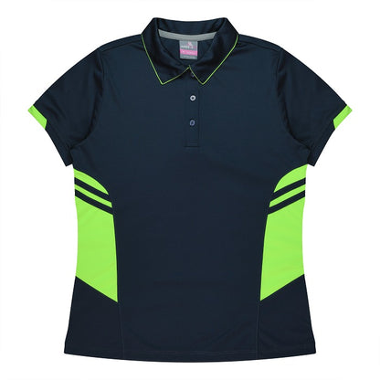 womens navy with neon green detail, moisture-wicking sports polo Aussie Pacific N2311 Tasman Ladies Polo
