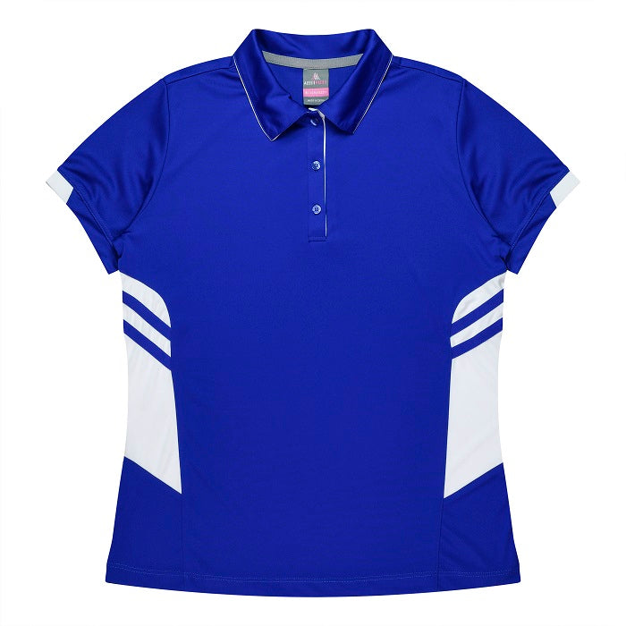 Royal Blue and white womens, snag resistant, modern fit Aussie Pacific N2311 Tasman Ladies Polo
