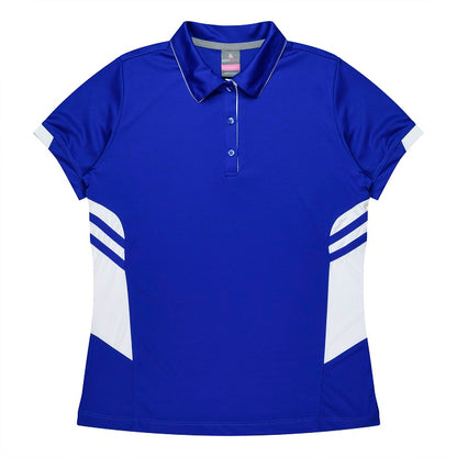 Royal Blue and white womens, snag resistant, modern fit Aussie Pacific N2311 Tasman Ladies Polo