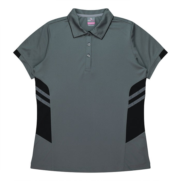 womens black with charcoal grey dri wear anti bacterial fabric Aussie Pacific N2311 Tasman Ladies Polo