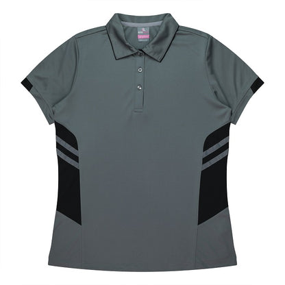womens black with charcoal grey dri wear anti bacterial fabric Aussie Pacific N2311 Tasman Ladies Polo