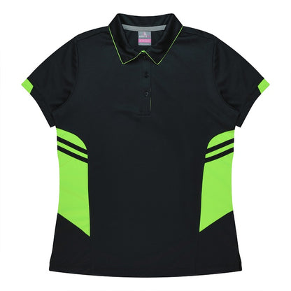 womens Black with neon green, cooling technology, modern fit, professional Aussie Pacific N2311 Tasman Ladies Polo