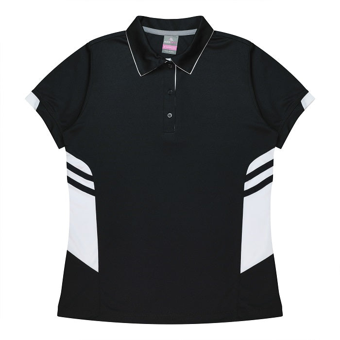 ladies black with white corporate sports teams Aussie Pacific N2311 Tasman Ladies Polo