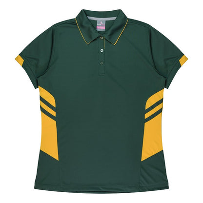 Womens bottle green and gold, comfortable, durable , modern style Aussie Pacific N2311 Tasman Ladies Polo 