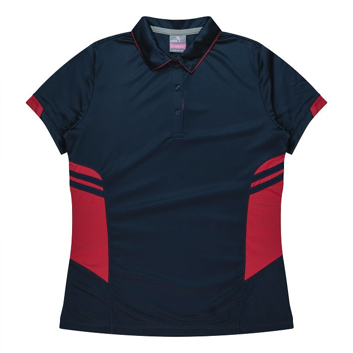 womens navy and red premium athletic Aussie Pacific N2311 Tasman Ladies Polo