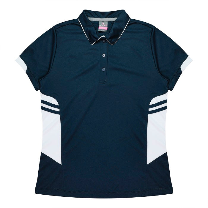 womens navy and white sleek  executive sports polo Aussie Pacific N2311 Tasman Ladies Polo
