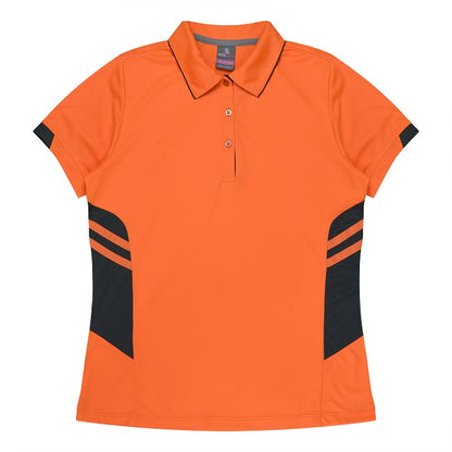 womens bright neon orange and black exercise polo Aussie Pacific N2311 Tasman Ladies Polo