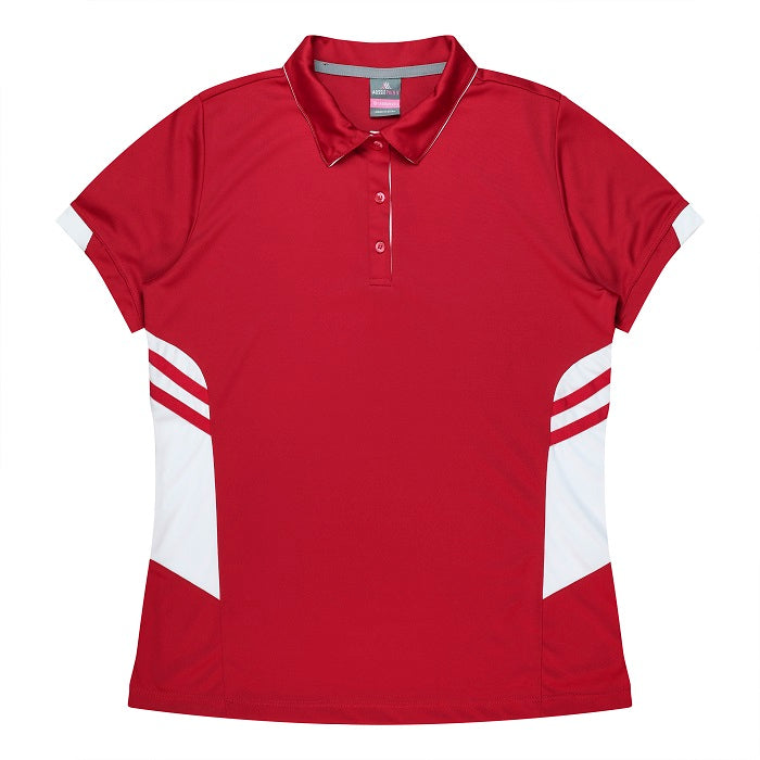 ladies red with white long wearing easy care Aussie Pacific N2311 Tasman Ladies Polo