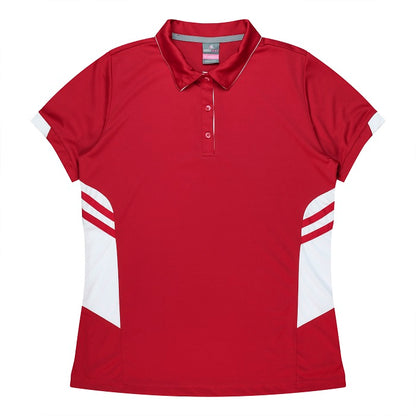 ladies red with white long wearing easy care Aussie Pacific N2311 Tasman Ladies Polo