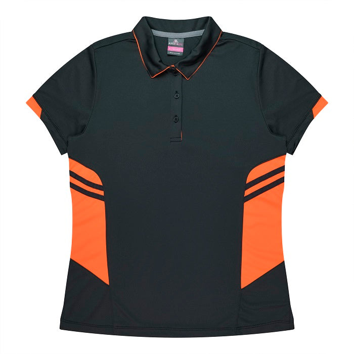 womens professional premium fabric slate grey with orange Aussie Pacific N2311 Tasman Ladies Polo
