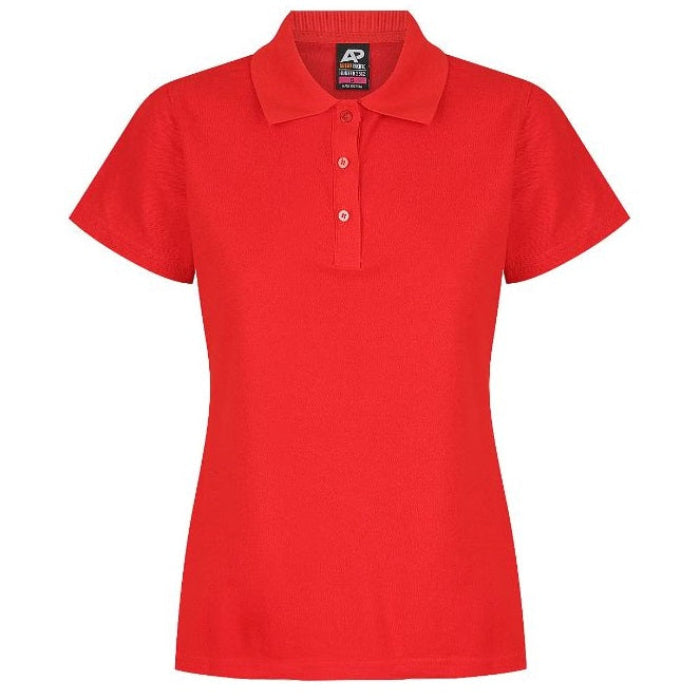 Aussie Pacific N2312 Hunter Ladies Polo Red - Front View, soft breathable fabric