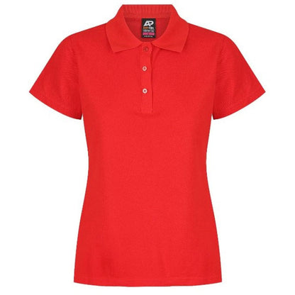Aussie Pacific N2312 Hunter Ladies Polo Red - Front View, soft breathable fabric