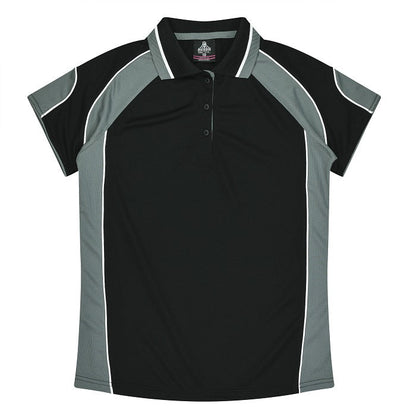 kids unisex black with ashe grey panels and white contrast piping everyday premium Aussie Pacific N3300 Kids Murray Polo
