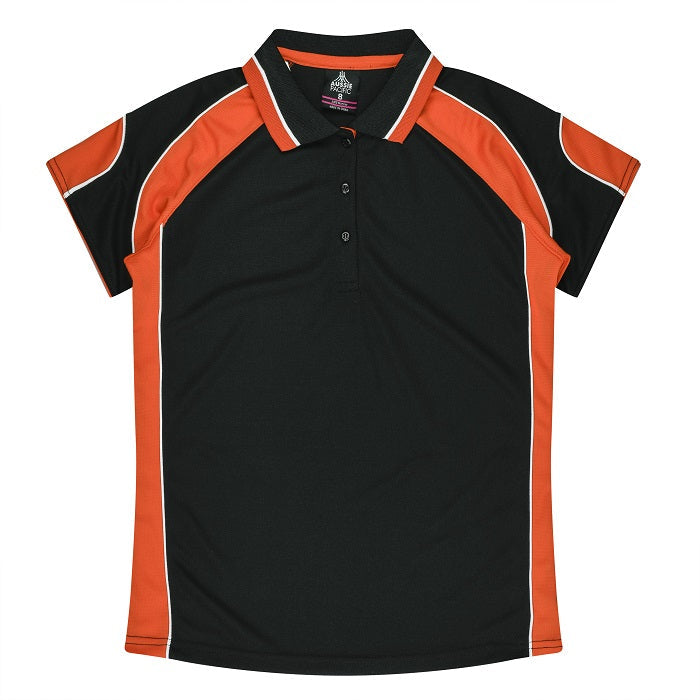 kids unisex black and orange with white piping easy care durable fabric  Aussie Pacific N3300 Kids Murray Polo