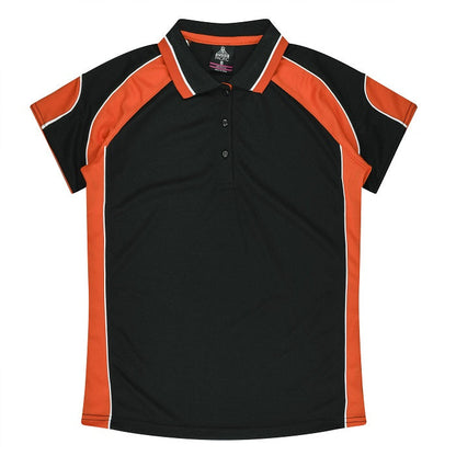 kids unisex black and orange with white piping easy care durable fabric  Aussie Pacific N3300 Kids Murray Polo