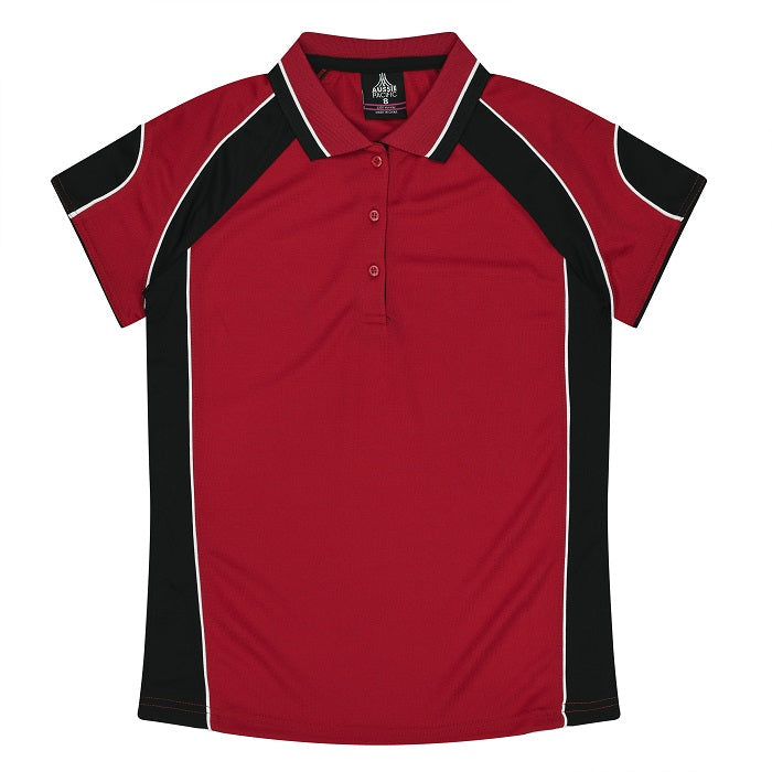 kids unisex red with black and white contrasting piping lightweight breathable Aussie Pacific N3300 Kids Murray Polo