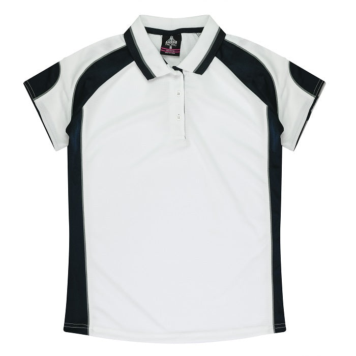 Kids white and navy lightweight breathable Aussie Pacific N3300 Kids Murray Polo