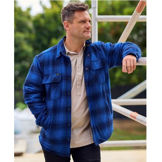 Bisley BJ6101 Shacket with Sherpa Lining, men's plaid blue jacket