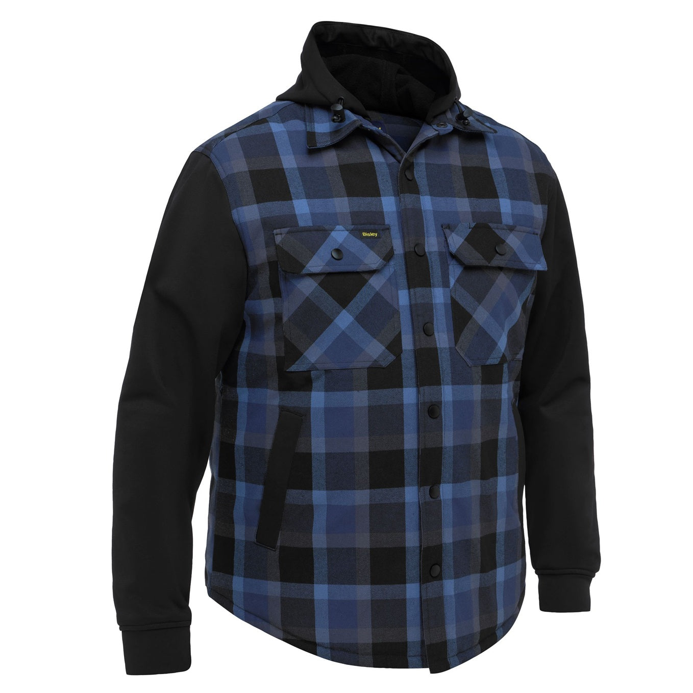 Bisley BJ6708 Contrast Check Hooded Shirt - Men's blue flannel work hoodie