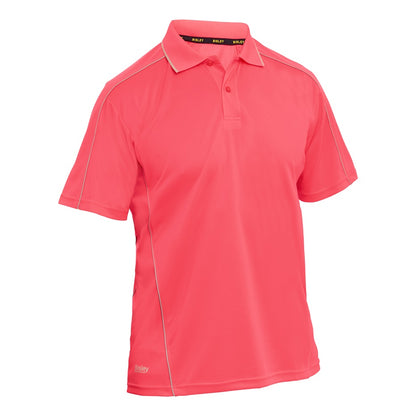 Pink polo shirt with white accents on a white background