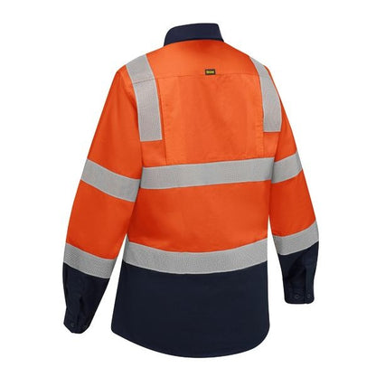Orange and navy safety jacket with reflective stripes on a white background