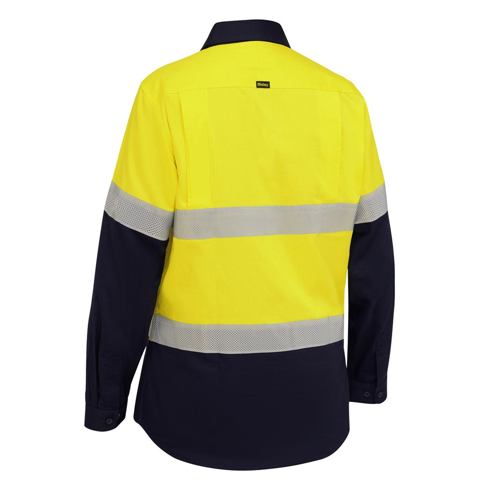 Yellow and navy safety jacket with reflective stripes on a white background