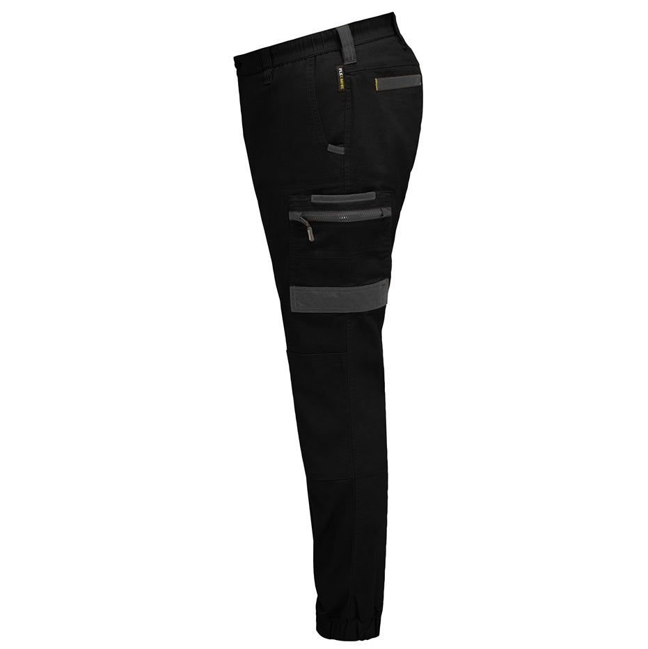 Black pants with gray accents on a white background