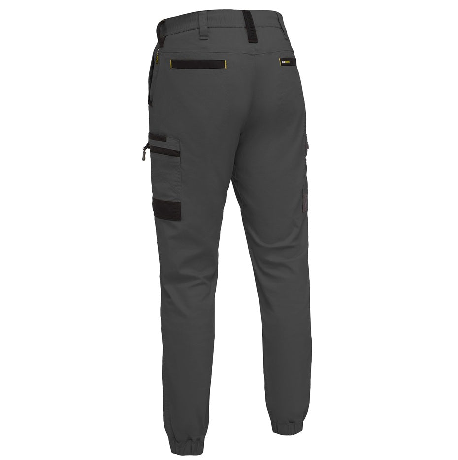 Gray pants with black accents on a white background