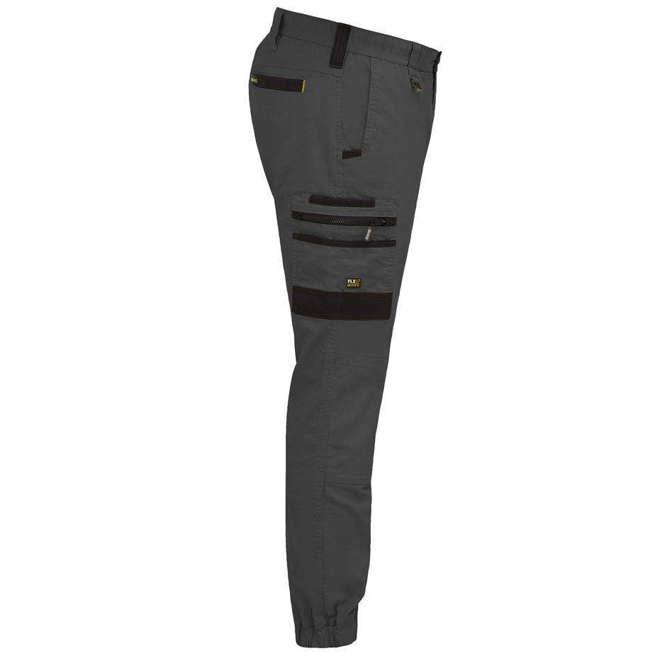 Gray pants with black accents on a white background