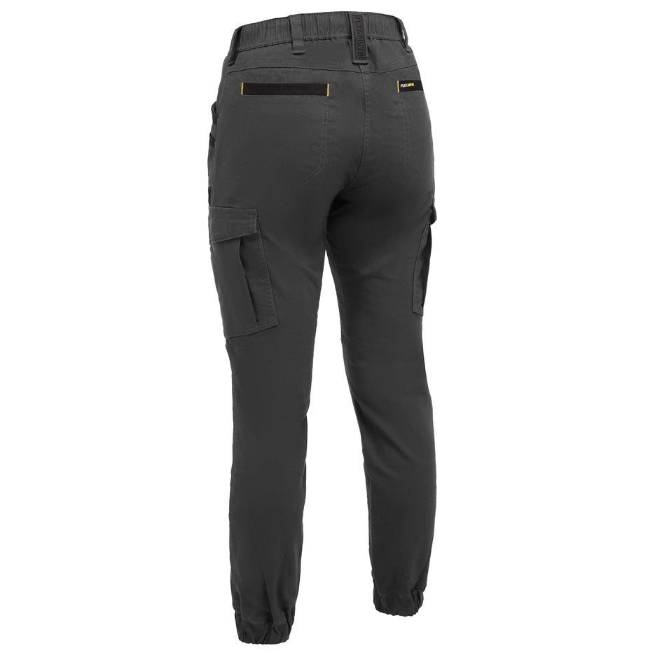Dark gray cargo pants on a white background