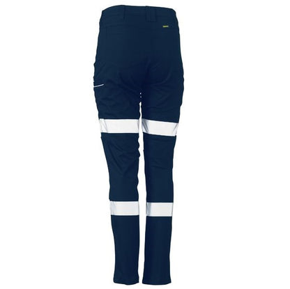 Bisley BPL6015T Women's Taped Stretch Cotton Work Navy Pants - Hi Vis Day/Night Ladies Pants - Back view
