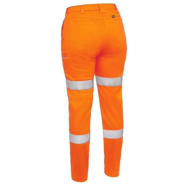 Bisley BPL6015T Women's Taped Stretch Cotton Work Orange Pants - Hi Vis Day/Night Ladies Pants - Back view
