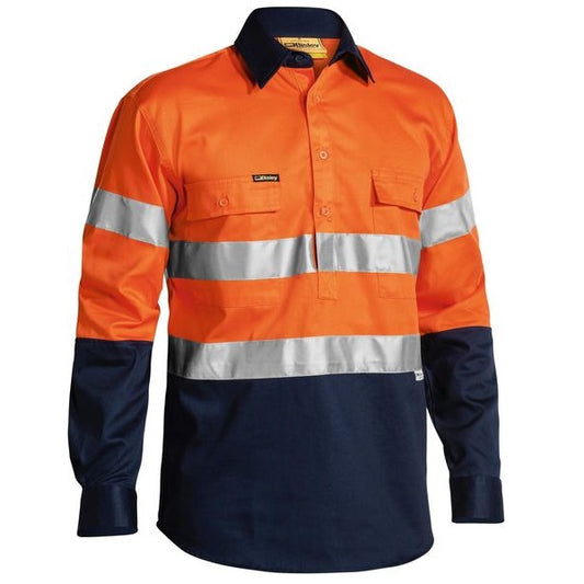 Bisley BTC6456 Two Tone Closed Front HiVis Drill 3M Reflective Tape L/S Shirt