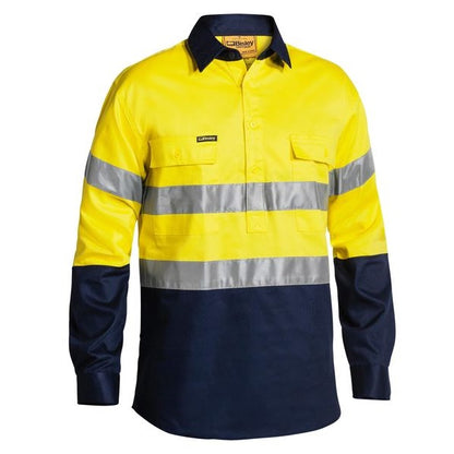 Bisley BTC6456 Two Tone Closed Front HiVis Drill 3M Reflective Tape L/S Shirt