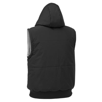 Black hooded vest on a white background