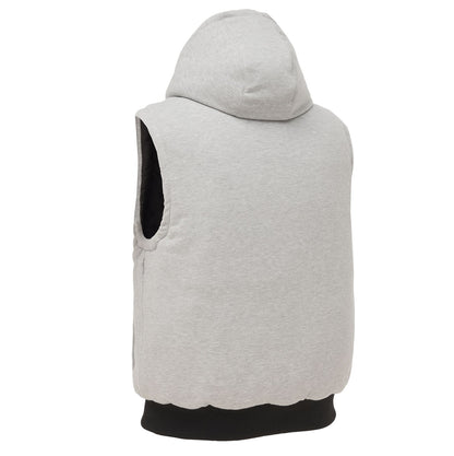 Gray sleeveless hoodie with a hood on a white background