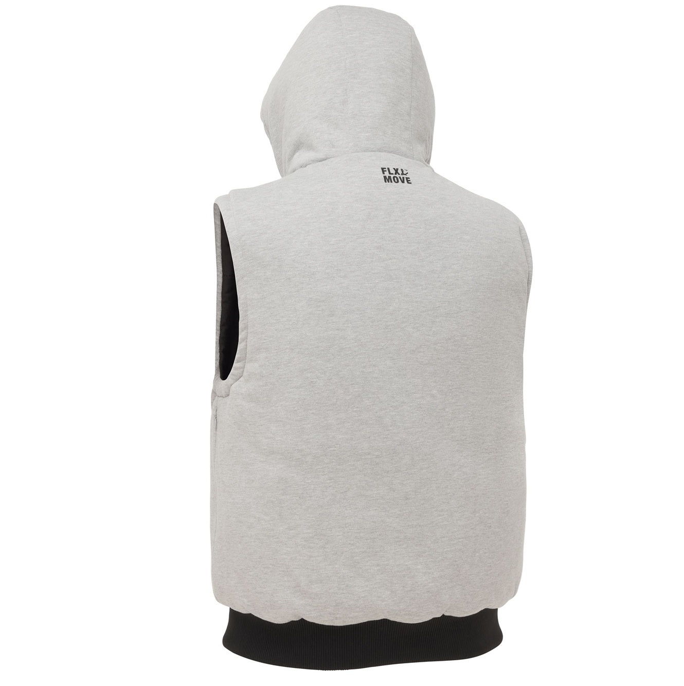 Gray hooded vest with 'Flex Move' branding on a white background