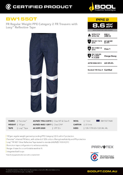 Bool BW1550T PPE2 FR Trousers With Loxy™ Reflective Tape