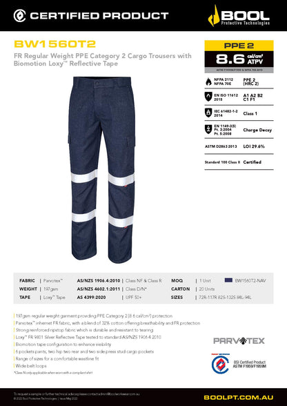 Bool BW1560T2 Regular Weight PPE2 FR Cargo Pants with Loxy™ Reflective Tape