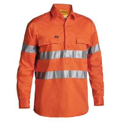 Bisley BTC6482 HiVis 3M Reflective Tape Closed Front Mens Drill L/S Shirt