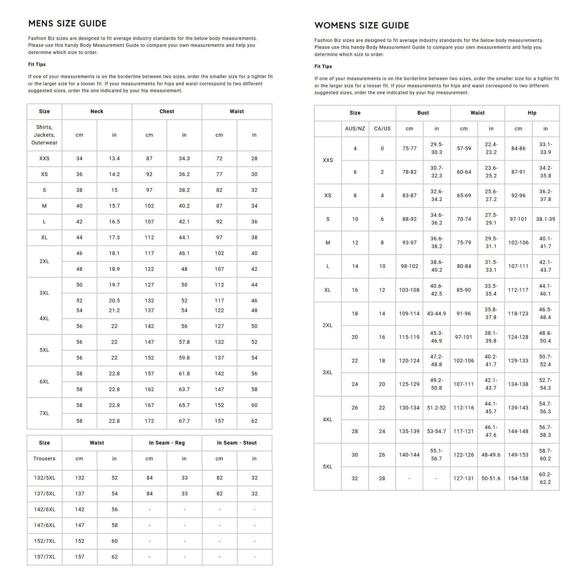 Size Chart