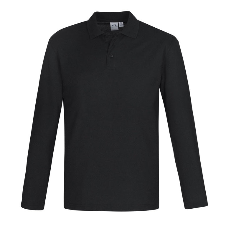 Mens Black modern fit, classic button down long sleeve everyday long wearing comfortable professional men's long sleeve polo, workwear polo shirt, corporate uniform polo, business polo shirt, cotton pique polo, UPF work shirt, professional workwear, long sleeve uniform shirt, office polo, men's work clothing