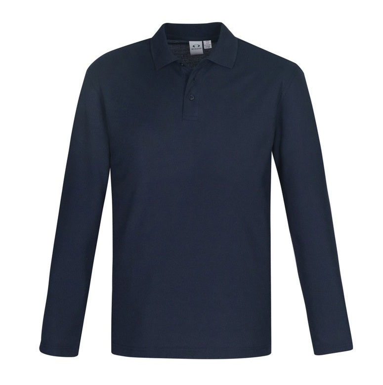 Mens Navy classic fit button down collar UPF 50+ rating Durable Modern Fit styling office wear and weekend wear long sleeve polo shirt