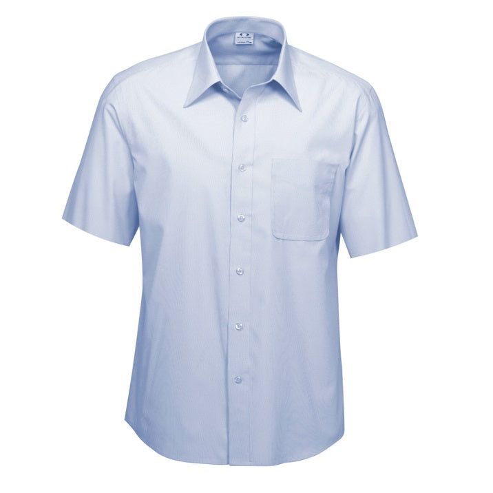 Mens light blue and white fine stripe easy care Easy iron and shrink-resistant, UPF Rating – Excellent (50+)
Two back shoulder pleats for improved comfort and movement, Classic fit everyday workplace business shirt
