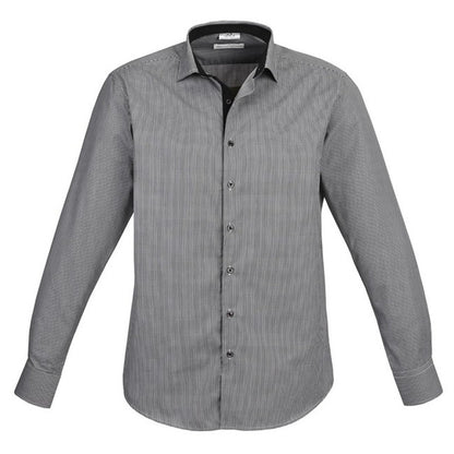 Mens professional corporate black shirt button down contrast plackard Biz Collection S267ML Edge Mens Long Sleeve Shirt