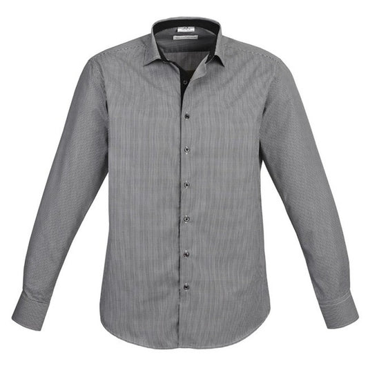 Mens professional corporate black shirt button down contrast plackard Biz Collection S267ML Edge Mens Long Sleeve Shirt